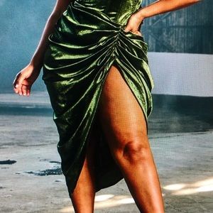 NWT - PLT Plus Khaki Velvet Ruched Side Midi Skirt